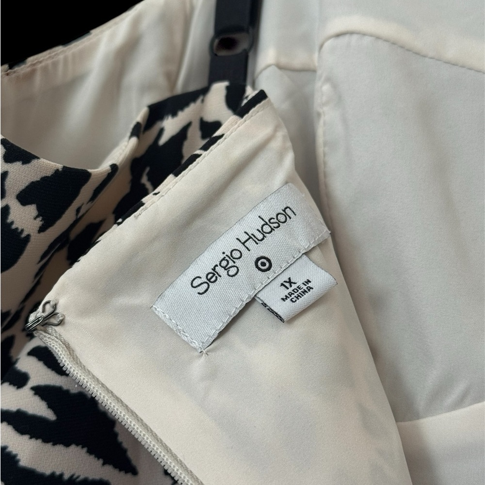 Sergio Hudson Elegant Black and White Print Midi Dress size XL - Picture 6 of 7